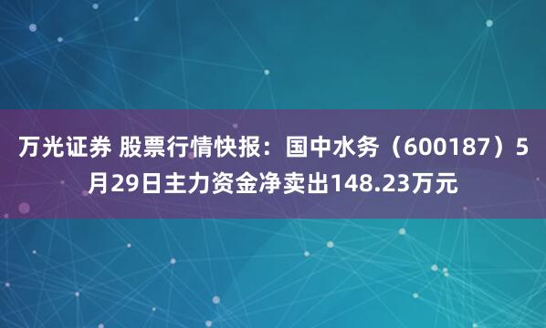 万光证券 股票行情快报：国中水务（600187）5月29日主力资金净卖出148.23万元